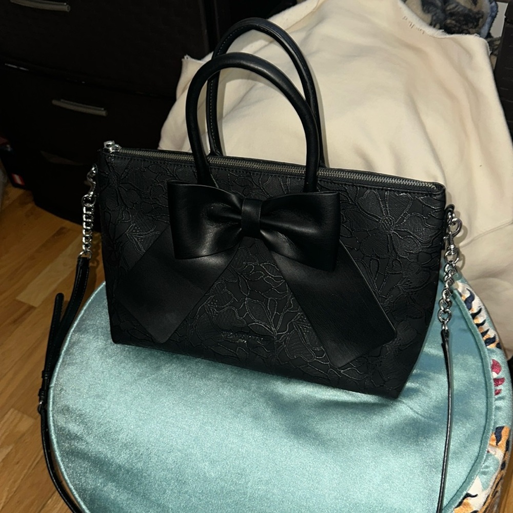 Karl Lagerfeld Elegant Black Purse with Floral Patterns with Big Bow New w/Tags